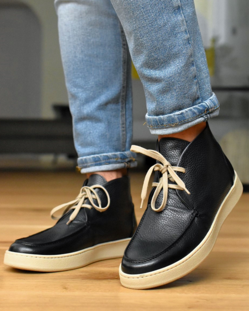 Leuca Pelle Blu Polacchine Uomo Invernali con Suola Sneakers Ofanto Ofanto Italy