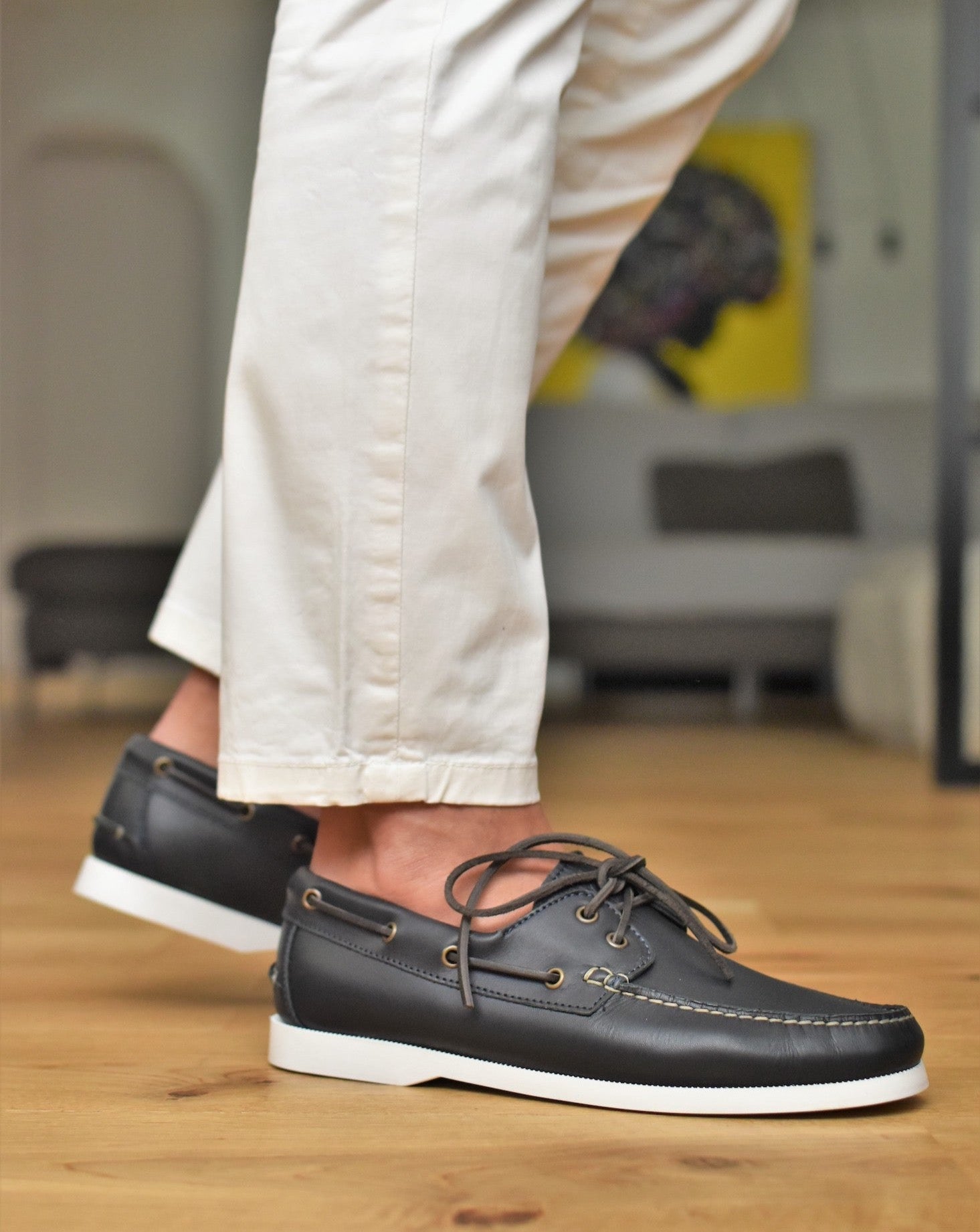Scarpe Da Barca In Pelle Per Uomo - Mocassini Nautici Con Suola In Gomma, Fatte In Portogallo, Comode Ed Eleganti