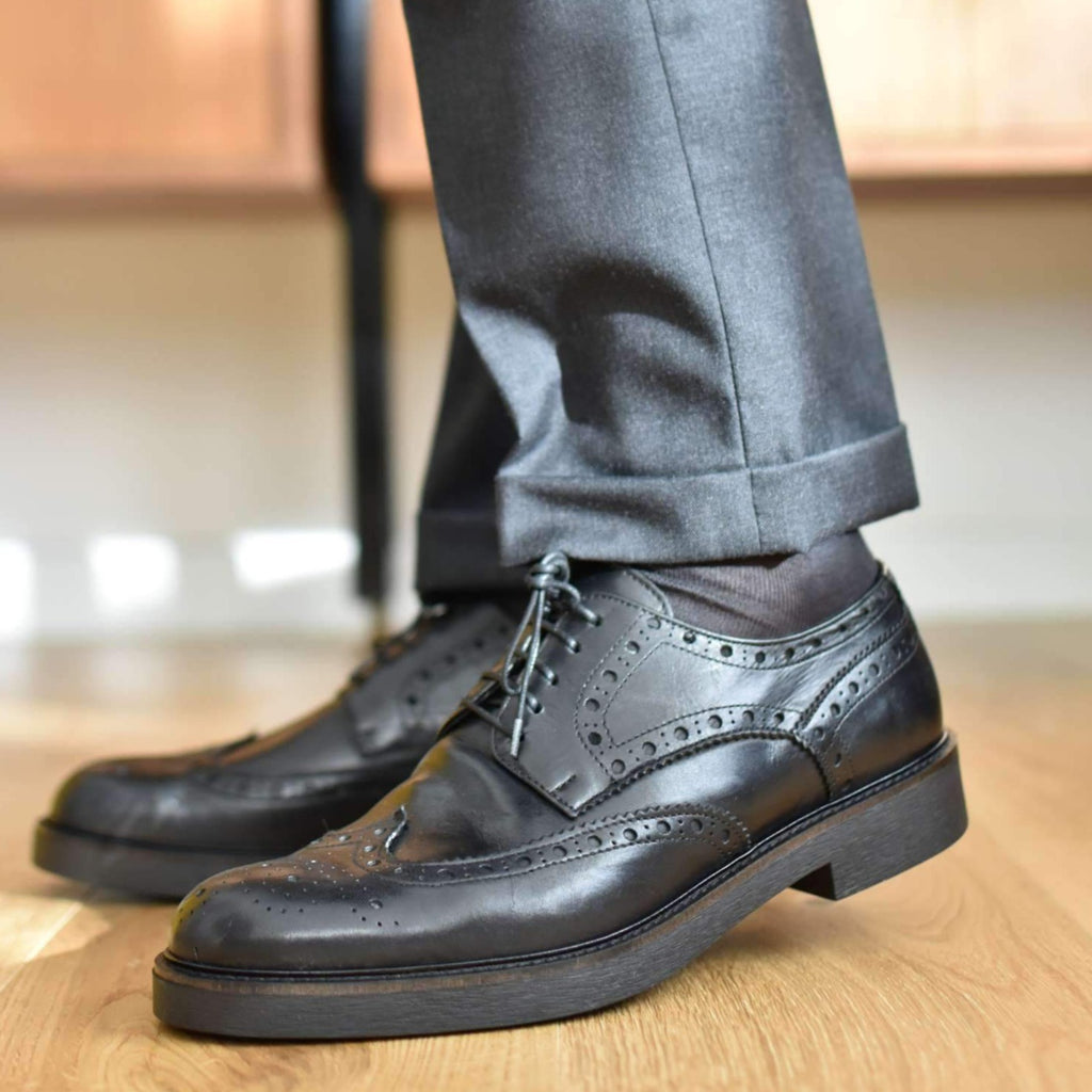 Scarpe Derby Uomo eleganti in pelle nera e suola in gomma Ofanto