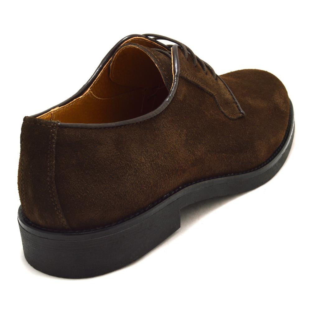 Italy Derby Shoes in brown suede with a black rubber sole, Piacenza