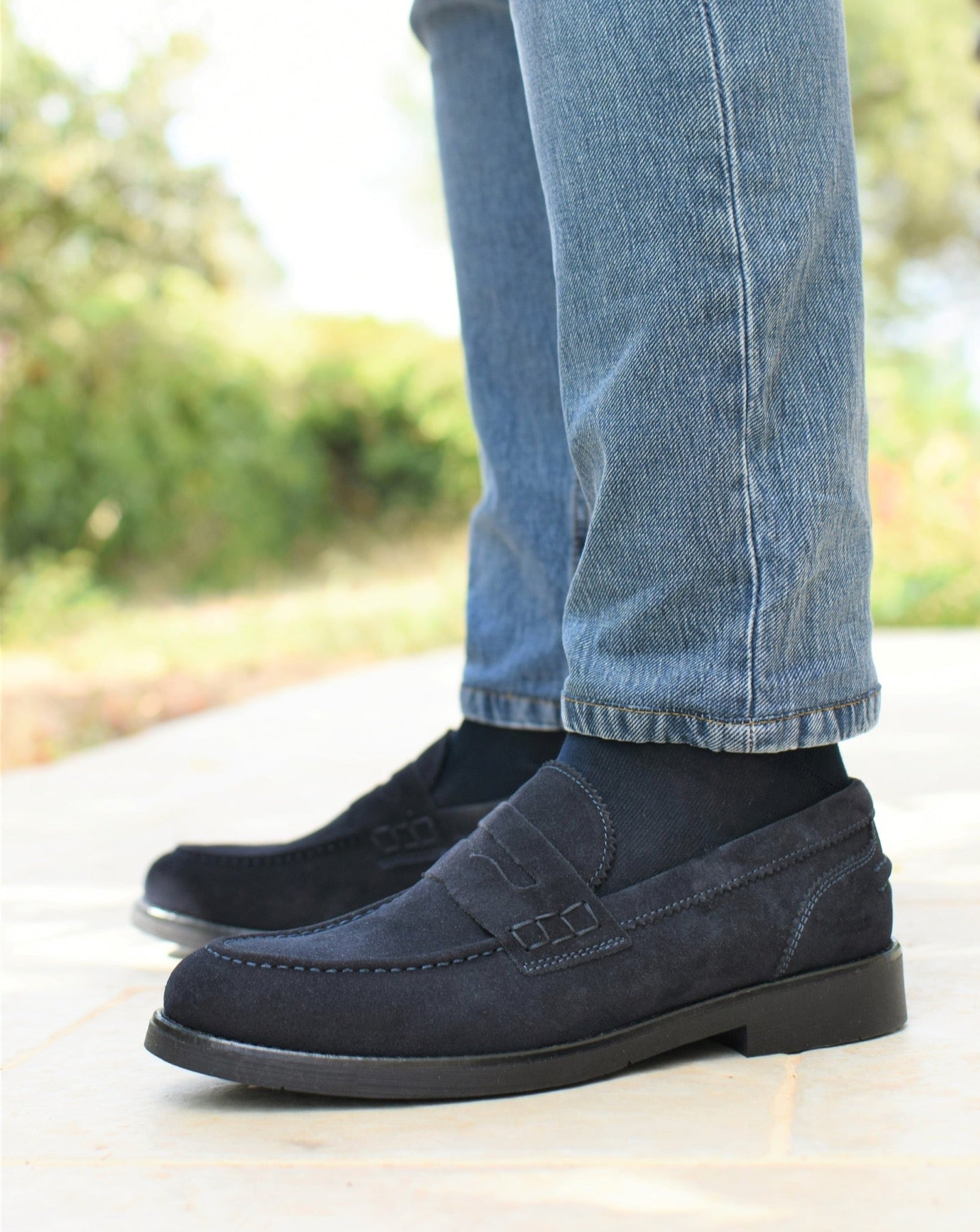 Mocassino college uomo in camoscio blu e suola in gomma Ofanto Ofanto Italy