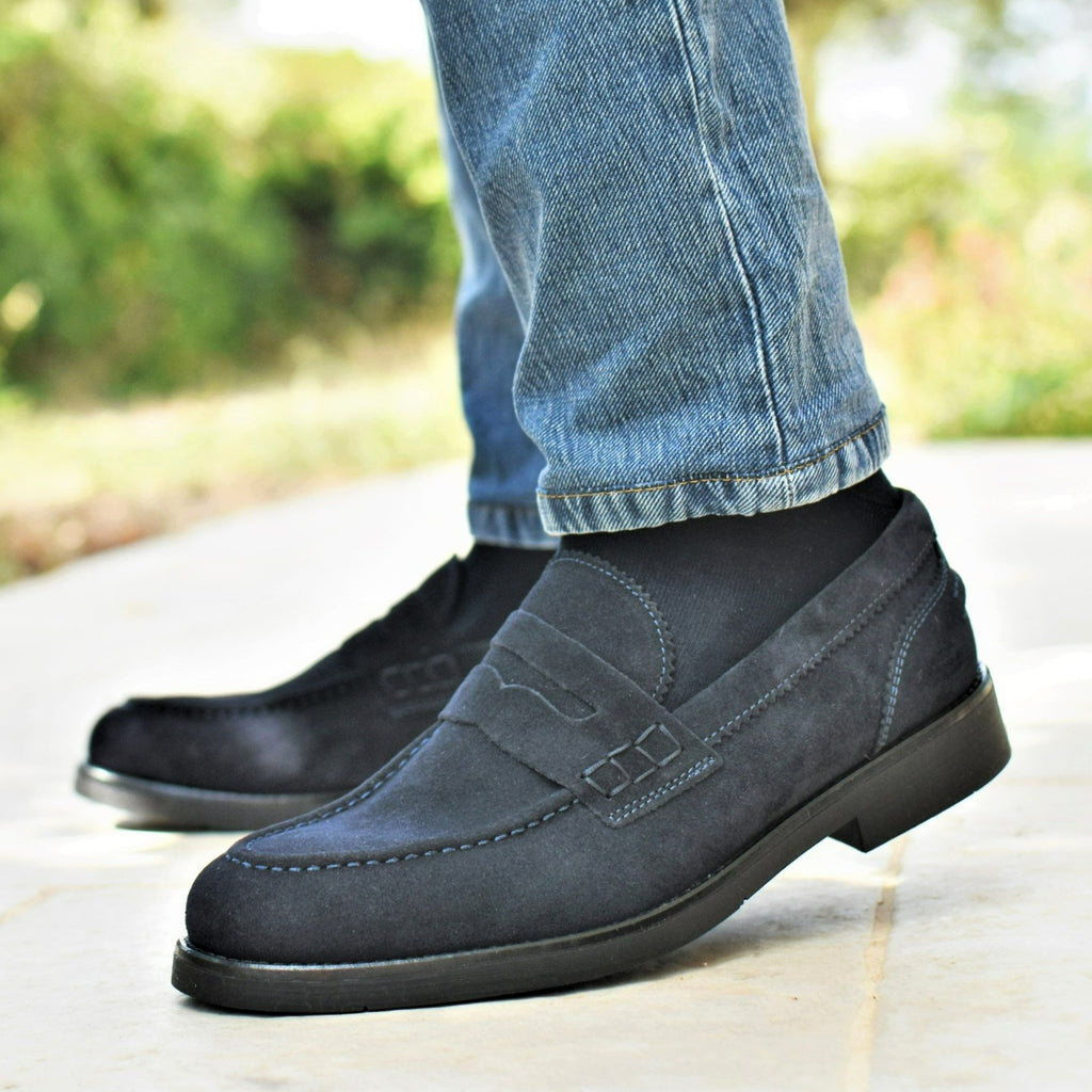 Mocassino college uomo in camoscio blu e suola in gomma Ofanto Ofanto Italy
