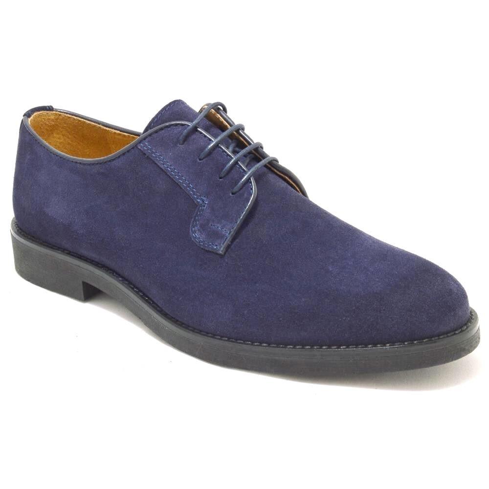 Italy Derby Shoes in navy suede with a black rubber sole, Piacenza